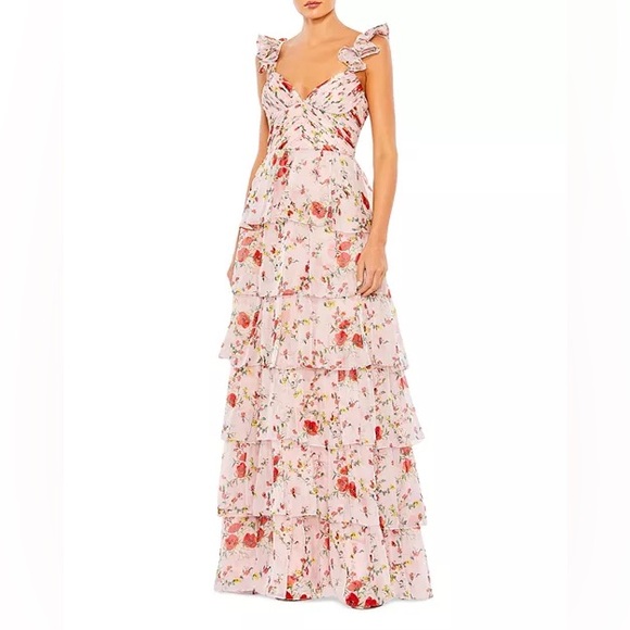 Mac Duggal Dresses & Skirts - Mac Duggal Pink Floral Ruffled Tiered Maxi Dress